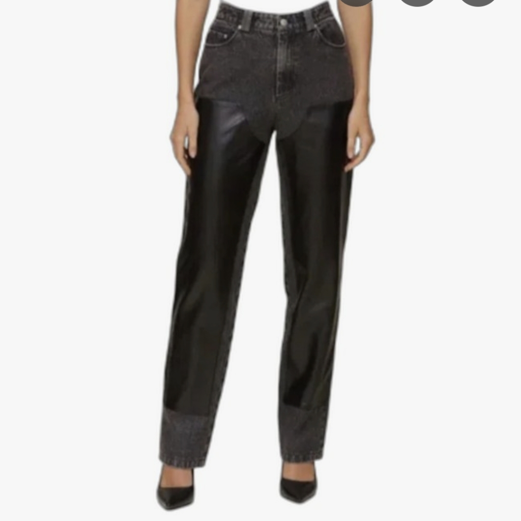Avec Les Filles Black Faux Leather Jeans